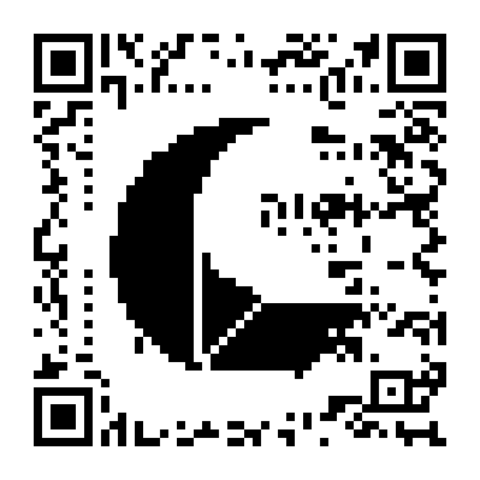 QR code whose modules form a black crescent moon logo for the made-up brand Lunafold